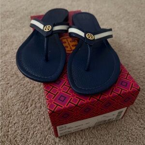 Tory Burch Navy and White Sandals
